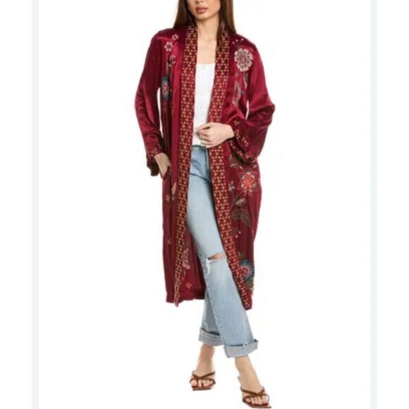 NWT S JOHNNY WAS Long Messine KIMONO COAT JACKET Floral Pomegranate embroidere - Picture 1 of 9